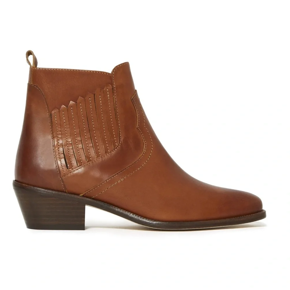Vanessa Bruno Santiag Cognac Leather Western Ankle Boots – EU 37, US 6.5/7